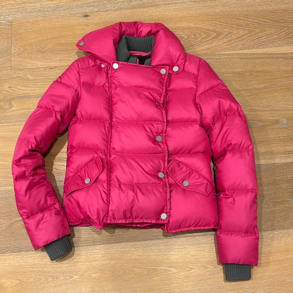 BCBGMaxAzria Isaac puffer hot pink with goose down and feathers coat jacket
